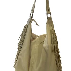 Cream Hobo Bag with Fringe Detail